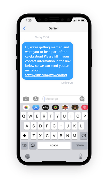 A mass text message sent from the app that includes the address collection link.